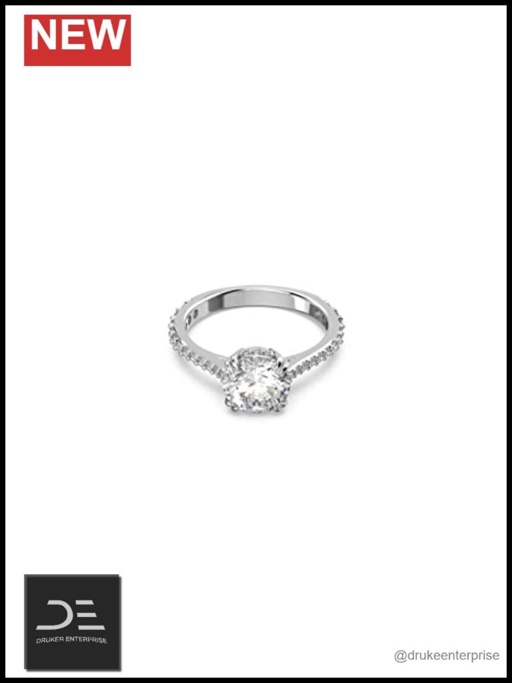 Swarovski Crystal Cocktail Ring Rhodium Finish Statement Jewelry Size 7